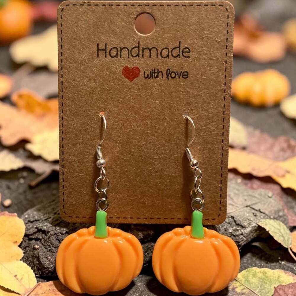 Orange Pumpkin Fall-Themed Resin Charm Earrings